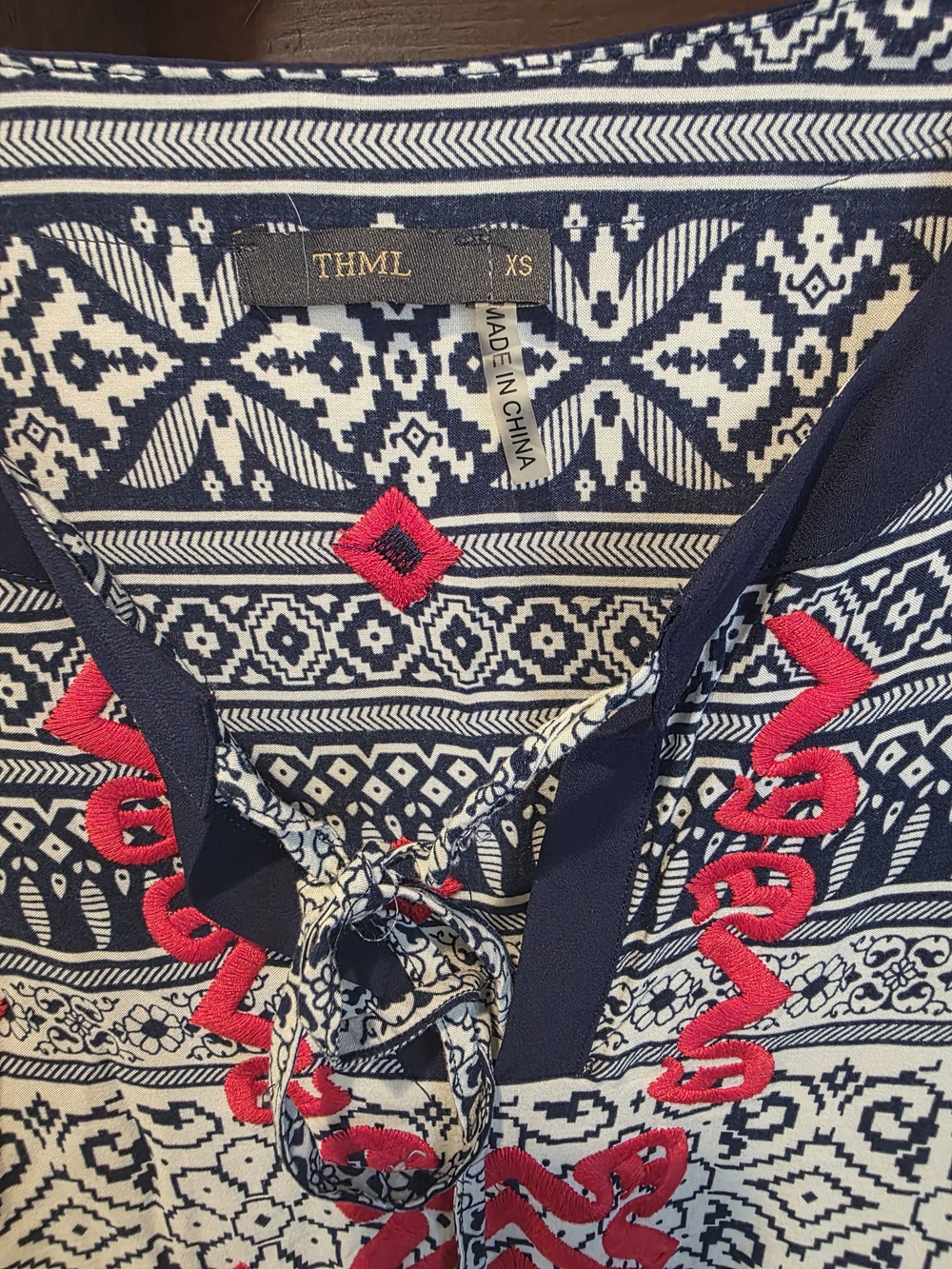 THML Navy Blue White Dress with Pink Embroidery - Picture 3 of 6